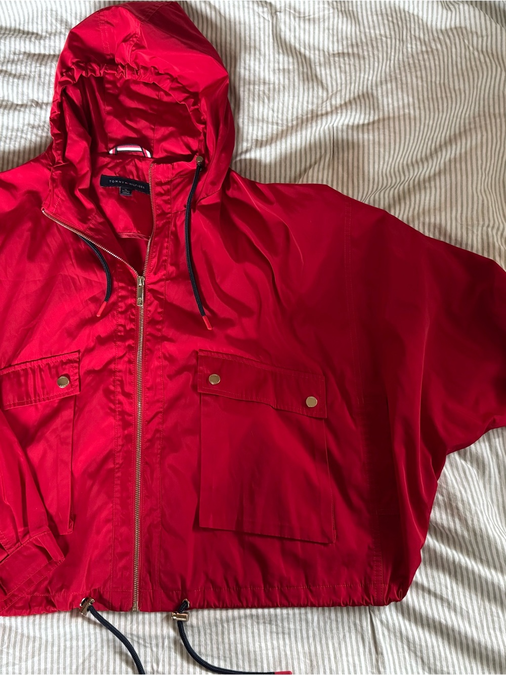 Tommy Hilfiger Bright Red Hooded Jacket with Gold Zip